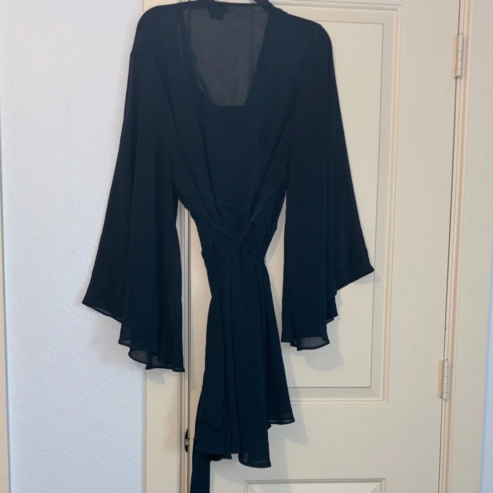 City Chic wrap tunic blue green bell sleeve XXL 24 - Picture 7 of 11